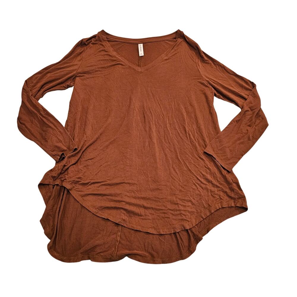 Zenana Premium Brown Long Sleeve V Neck Top Women’s 2X Stretch Tunic